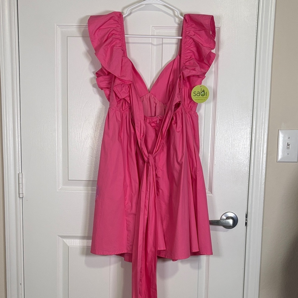 NWT Peach Love California Vibrant Pink Heart Glitter Babydoll Dress Size M - Picture 3 of 3
